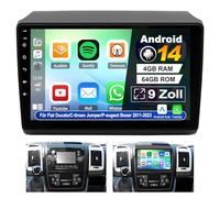 4+64G Autoradio Android 14 pour Autoradio pour Fiat Ducato/Citroën Jumper/Peugeot Boxer 2011-2023 avec Carplay Android Auto, 9 Pouces Tactile Bluetooth GPS WiFi FM RDS 32EQ Caméra de Recul AHD Mic
