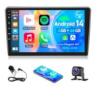 4+64G Autoradio Android 14 pour Peugeot 407 2004-2008 avec Carplay Android Auto, 10 Pouces Écran Tactile Bluetooth GPS WiFi Lien Miroir FM RDS 32EQ DSP SWC Caméra de Recul AHD