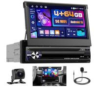 4+64GB Android 1 DIN Autoradio GPS Wireless Carplay Android Auto, Ecran Tactile 7 Pouces Retractable Android Poste Radio Voiture Bluetooth Soporte WiFi, DVR, USB, SWC, Caméra de Recul