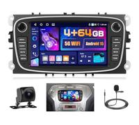 4+64GB Android Autoradio Carplay pour Ford Focus S-Max Mondeo Galaxy C-Max Kuga, 7 Pouces Écran Tactile Bluetooth Poste Radio Voiture Android Auto, GPS, Bluetooth5.0, FM/RDS, Caméra de Recul