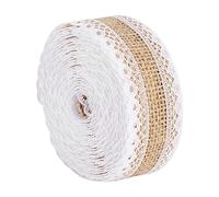 4.6M Ruban de Dentelle en Toile de Jute Blanche, 2.5cm Ruban de Jute Naturel Rouleau de Respirabilité Garnitures Bande avec Dentelle pour Mariage Vintage Bricolage Fait à la Main Décoration Cadeau