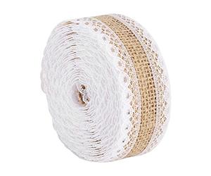 4.6M Ruban de Dentelle en Toile de Jute Blanche, 2.5cm Ruban de Jute Naturel Rouleau de Respirabilité Garnitures Bande avec Dentelle pour Mariage Vintage Bricolage Fait à la Main Décoration Cadeau