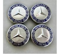 4 × 75MM Centre de Roue Mercedes Benz Original Chrome et Bleu Emblème Caches Moyeux