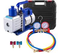 4.8 CFM Pompe à Vide, 1/3 HP, Pompe à Glissière Rotative à Un Niveau, HVAC et Kit d'évacuation de Liquide de Refroidissement de Climatisation avec Verre de Semie, Kit de Manomètre et 3 Tuyaux pour