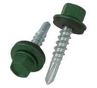 4.8 mm x 25 mm Vis de toiture, tête hexagonale autoperceuse colorée (RAL 6005 Vert mousse) vis de toit avec rondelle scellée en EPDM, vis à gros filets trempés zingués antirouille (50 pièces)