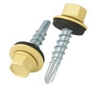 4.8 mm x 28 mm Vis de toiture, tête hexagonale autoperceuse colorée (RAL 1015 Ivoire clair) vis de toit avec rondelle scellée en EPDM, vis à gros filets trempés zingués antirouille (50 pièces)