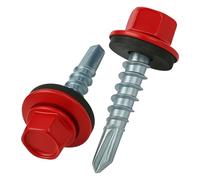 4.8 mm x 35 mm Vis de toiture, tête hexagonale autoperceuse colorée (RAL 3003 Rouge rubis) vis de toit avec rondelle scellée en EPDM, vis à gros filets trempés zingués antirouille (50 pièces)
