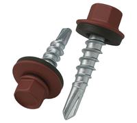4.8 mm x 35 mm Vis de toiture, tête hexagonale autoperceuse colorée (RAL 3009 Rouge oxyde) vis de toit avec rondelle scellée en EPDM, vis à gros filets trempés zingués antirouille (50 pièces)
