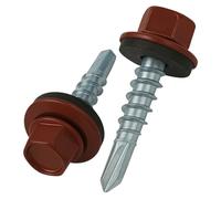 4.8 mm x 35 mm Vis de toiture, tête hexagonale autoperceuse colorée (RAL 3011 Rouge brun) vis de toit avec rondelle scellée en EPDM, vis à gros filets trempés zingués antirouille (50 pièces)