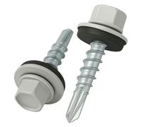 4.8 mm x 35 mm Vis de toiture, tête hexagonale autoperceuse colorée (RAL 7035 Gris clair) vis de toit avec rondelle scellée en EPDM, vis à gros filets trempés zingués antirouille (50 pièces)
