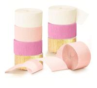 4/8 rouleaux de rubans en mousseline rose, ton rose clair, adaptés à la décoration pour des occasions comme la Saint-Valentin, un anniversaire, une fête de révélation du sexe, une fête prénatale, une 