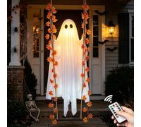 4,92 Ft Halloween Swinging Ghost Decoration Outdoor with Light,2026 Hanging Ghost Scary Spooky Glowing,Swing Ghost Decoration Indoor Outdoor Tree Yard Garden Patio,Remote Control，Orange-4,92 Ft-1.5 m