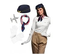 4 ACCESSOIRES DÉGUISEMENT HÔTESSE DE L'AIR FEMME Bleu, Turquoise, Ciel, Marine - Accessoire de déguisement bijou fantaisie