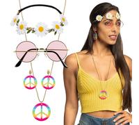 4 ACCESSOIRES HIPPIE BANDEAU LUNETTES BIJOUX PEACE