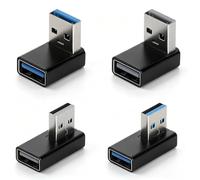 4 Adaptateurs USB 3.0 Coudés 90 Degrés, USB-A Mâle Femelle Noir