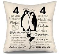 4 Ans à être Monsieur Parfait 4 Ans à être Madame Toujours Parfaite Housses de Coussin pour Les Couples Mari Femme Collègues Amis Femmes Hommes Joyeux 4ème Anniversaire de Mariage Cadeau (4 Ans-b)