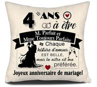4 Ans à être Monsieur Parfait et Madame Toujours Parfaite Housse de Coussin Anniversaire pour Couples Femmes Hommes Épouse Mari Cadeau Mariage Cadeau 4ème Anniversaire Housse de Coussin(4 Ans-a)