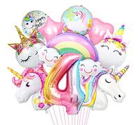 4 Ans Decoration Anniversaire Licorne, Ballon Aluminium Licorne, Géants Ballons Numéro 4, Étoile Arc-en-Ciel Ballon, Fournitures Fête Licorne pour Fille Anniversaire Fête Décorations