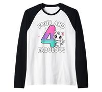 4 Ans Mignon Chat drôle 4ème Anniversaire Fille Manche Raglan