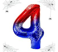 4 Ans Spider Ballon Chiffre Anniversaire, 40 Pouces Ballon Chiffre Motif Toile D'araignée, Ballons en Aluminium Numéro Garcon per Décorations de Fête D'anniversaire à Thème (4)
