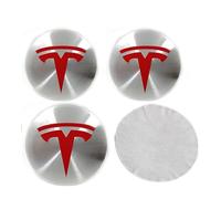 4 Autocollants avec Logo pour Cache moyeu pour Tesla Model 3, Autocollant Décoratif pour Le Centre du Moyeu de la Voiture Stickers, 56mm,Silver