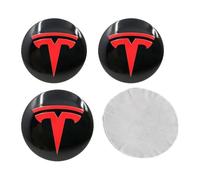 4 Autocollants avec Logo pour Cache moyeu pour Tesla Model 3, Autocollant Décoratif pour Le Centre du Moyeu de la Voiture Stickers, 56mm,Red