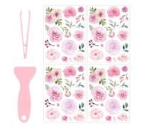 4 Autocollants Muraux À Fleurs, Avec 1 Morceau De Pincettes Et 1 Morceau De Grattoir, Autocollants Muraux Élés, Autocollants Décoratifs Imperméables, Décorations Résidentielles.