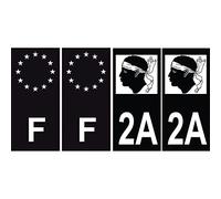 4 Autocollants Stickers Auto Plaque d'immatriculation 2A Black Noir Corse auto voiture - F Europe noir - Couleur : droits - Angles : droits