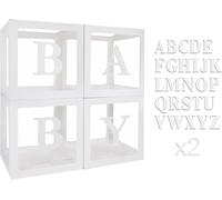 4 Baby Shower Boxes With 52 Letters (A-Z), White Transparent Letter Cube Decoration For Baby Shower Girl Boy, Birthday Party, Gender Reveal, Wedding, Christening, Baby Shower