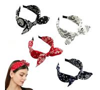 4 Bandeaux Paisley Élastiques 5,5cm Noir Blanc Rouge Bleu pour Fête Quotidi | Tissu doux et élastique ce bandeau paisley sublime vos tenues au bureau ou en fête Confort supérieur et style rétro garanti