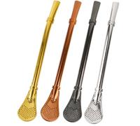 4 Bâtons Cuillère Cocktail Agitateurs en Métal, Pailles Cuillère Réutilisable, Cuillère à Paille Filtrante, Cuillère en Paille, Convient pour Filtrer la Dégustation de Thé Au Café Cocktail
