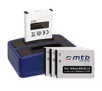 4 Batteries + Double Chargeur (USB) pour EN-EL12 / Nikon KeyMission 170, 360 / Coolpix AW100(s), P300, S70, S610, S610c… - Siehe Liste - Cable Micro-USB Inclus