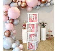 4 Birthday Boxes With Letters (Baby), Transparent White Baby Shower Cube, Letter Balloon Box For Baby Shower Decoration, Birthday Girl Boy, Birth Party, Gender Reveal, Christening