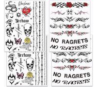 4 Blätter Keine Reue Tattoos Temporaires, Tatouages De Cou En Fil De Fer Barbelé Pour Fête D'halloween, Bal Costumé, Cosplay, Tatouages Pour Fête Trash