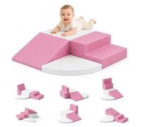 4 Blocs de Construction d’Escalade en Mousse, Rose/Blanc, Blocs Souples combinables avec Fixation, Jouet éducatif pour Tout-Petits, intérieur et crèche