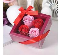 4 boîtes de 4 pièces de savon parfumé à la rose réaliste, cadeau parfait pour la Saint-Valentin romantique - élégant ensemble de bain de mariage floral rose, comprend des fleurs de savon de pétales de