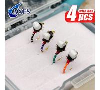 4 boîtes de leurres de couleurs mélangées, buzzer pour hameçon, leurres de pêche à la truite, appâts de pêche 4 mouches flottantes - 825Acier au carbone