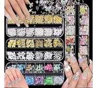 4 Boîtes Ongle Nail Art,24 Styles Decoration Ongle,Deco Ongle Étoiles en Métal,Papillons Ongles Nail Art Charms,Rivets Or Ongles pour Décoration Ongles Art,DIY Accessoire,Deco Ongles pour Manucure
