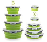 4 bols pliables silicone vert avec couvercles stockage camping-car sans BPA micro-ondes et lave-vaisselle Label