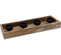 4 bougeoirs avec plateau haut en bois de manguier - env. 34x12 cm - pour bougies chauffe-plat