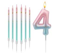 4 Bougies d'Anniversaire Chiffre, Dégradé Rose/Bleu avec Paillettes Or + 6 Bougies Bougies Minces, Décoration de Gâteau pour 5ème Anniversaire, Mariage & Fêtes