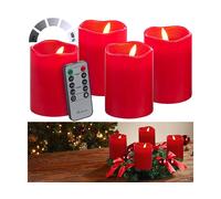 4 bougies de l'Avent en cire LED effet flamme télécommandées - coloris rouge -