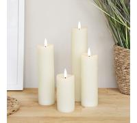 4 Bougies Piliers TruGlow® Ivoire Effet Cire Fondue avec Télécommande