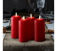 4 Bougies Piliers TruGlow® Rouges de 15 cm à LED