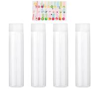 4 Bouteilles Cylindriques en Plastique Transparent Avec Couvercles Blancs - 1 Autocollant de Fruits - Pour Jus, Lait - Réutilisables - Conteneurs de Boissons