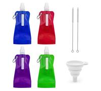 4 Bouteilles d'eau Pliables, Sac à Eau de Sport coloré avec Clip, Entonnoir et Brosse, Sac à Boisson réutilisable pour Sports de Plein air, Cyclisme, Camping, randonnée, Voyage.