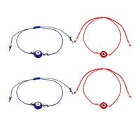 4 Bracelets Œil Turc Bleu Tressé en Cordon et Verre, Amulette Protectrice | Décoration Poignet Élégante, Alliage Résistant, Charme le Mauvais Sort, Présent