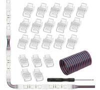 4 broches 8 mm LED Strip connecteur kit-15pcs Clear Gapless LED Strip pour câbler connecteur rapide,5pcs Gapless LED Strip pour décaper whit 16.4FT câble d’extension pour 3528 5050RGB lumières adaptat