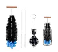 4 Brosses à Bouteille, Brosse De 32,5 Cm + Brosse De 21 Cm + Brosse De Nettoyage pour Pailles De 30 Cm, Poils Noirs Et éPonge Bleue, pour Bouteilles en Verre Et Bouteilles en Plastique Duo Sodastream