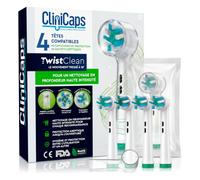 4 Brossettes Souples Brosse à Dents Électrique CliniCaps TwistClean Compatible avec Oral-B Poils Entrelacés à Haute Intensité Double Protection Sachet Aseptique et Capuchon Protecteur